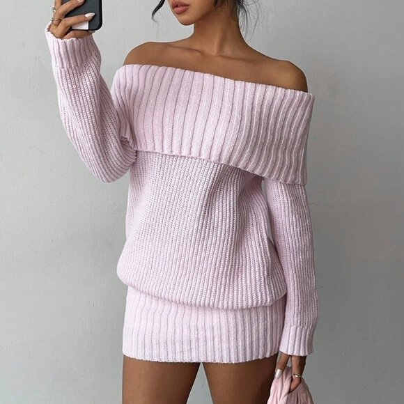 Pink Casual Women's Valentine's Day One Shoulder Knit Mini Dress Pink Casual Women's Valentine's Day One Shoulder Knit Mini Dress